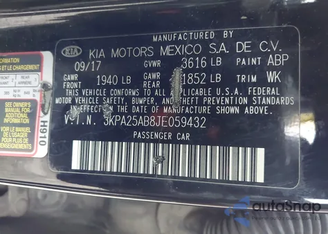 2018 Kia Rio Lx z USA, uszkodzony, nr VIN 3KPA25AB8JE059432